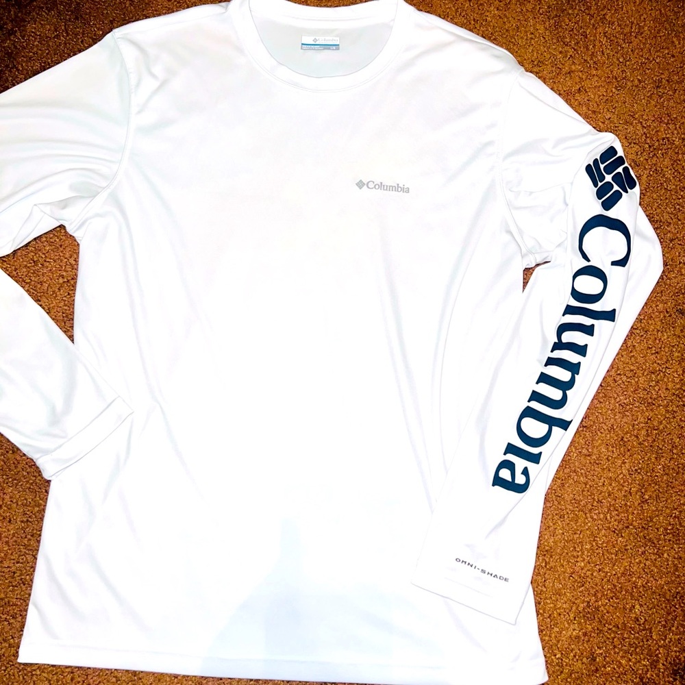 LIKE NEW WHITE COLUMBIA PERFORMANCE FISHING SHIRT MENS LARGE